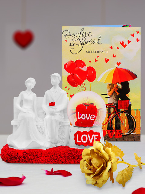 

Archies Multicoloured Combo of Love Figurine, Rose & Greeting Card, Multi