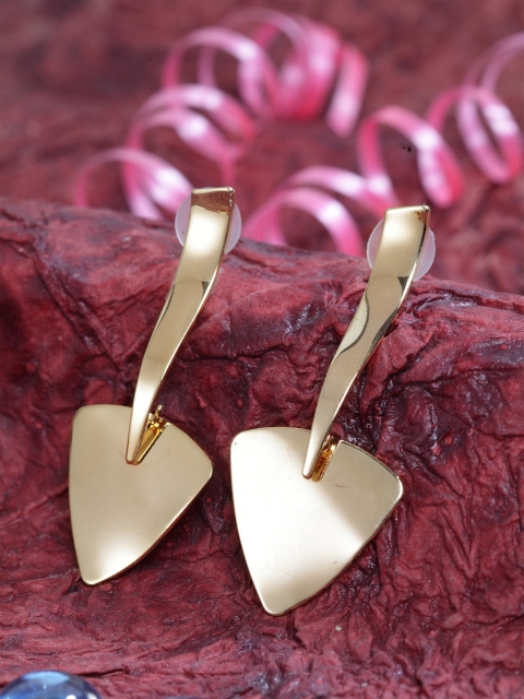 

SASSAFRAS Gold-Toned Contemporary Drop Earrings