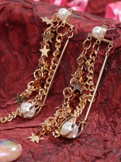 

SASSAFRAS Gold-Toned Contemporary Drop Earrings