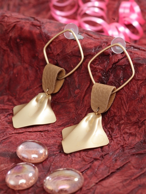 

SASSAFRAS Gold-Toned Contemporary Drop Earrings