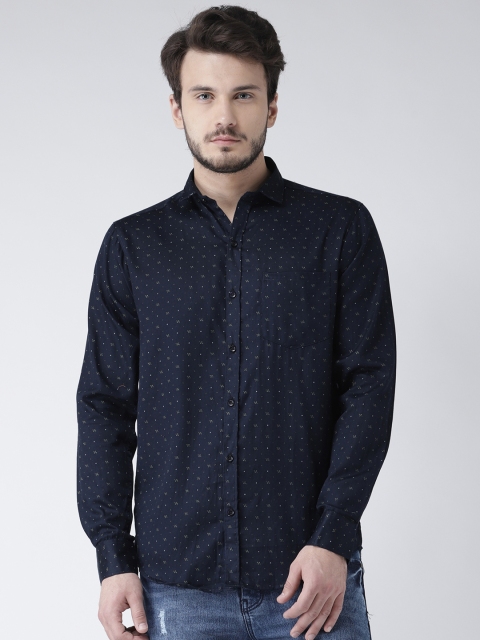 Routeen Men Blue Modern Slim Fit Printed Casual Shirt