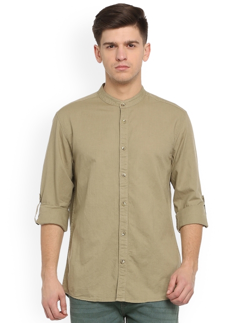 

People Men Beige Regular Fit Solid Casual Shirt