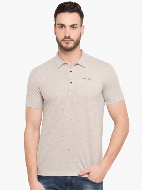 

Status Quo Men Beige Solid Polo Collar Pure Cotton T-shirt