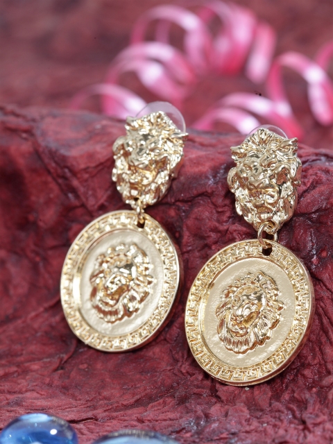 

SASSAFRAS Gold-Toned Contemporary Drop Earrings