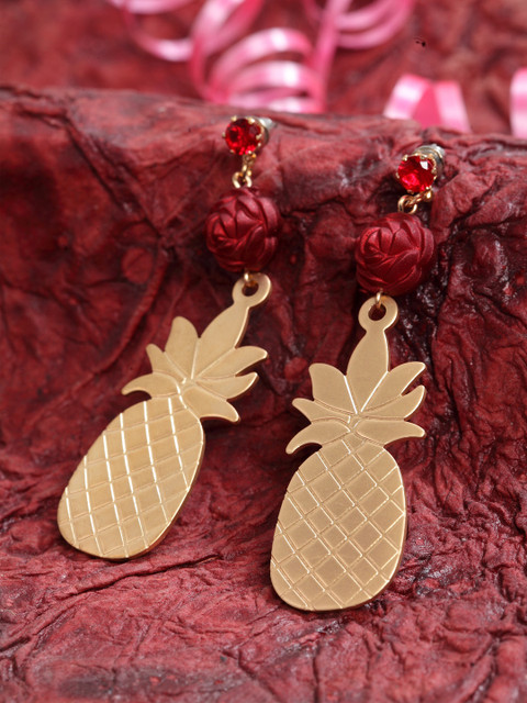 

SASSAFRAS Gold-Toned Contemporary Drop Earrings