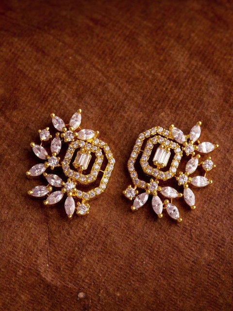

Voylla Gold-Plated & White Handcrafted Cubic Zirconia Studded Floral Studs
