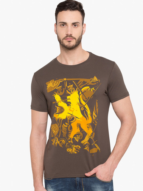

Status Quo Men Olive Brown Printed Round Neck T-shirt