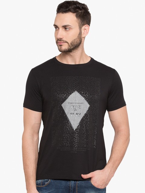 

Status Quo Men Black Printed Round Neck T-shirt