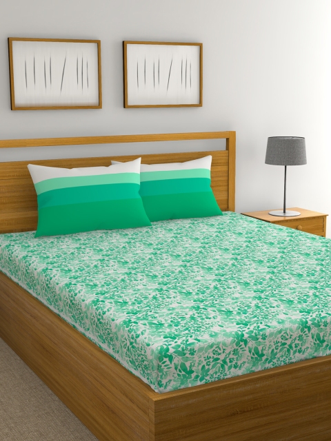 

Trident Green Floral Flat 120 TC Cotton 1 Queen Bedsheet with 2 Pillow Covers