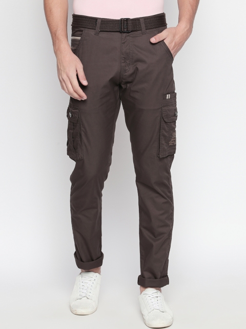 beevee Men Coffee Brown Regular Fit Solid Cargos