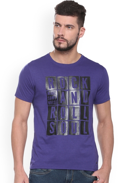 

V Dot Men Purple Printed Round Neck T-shirt