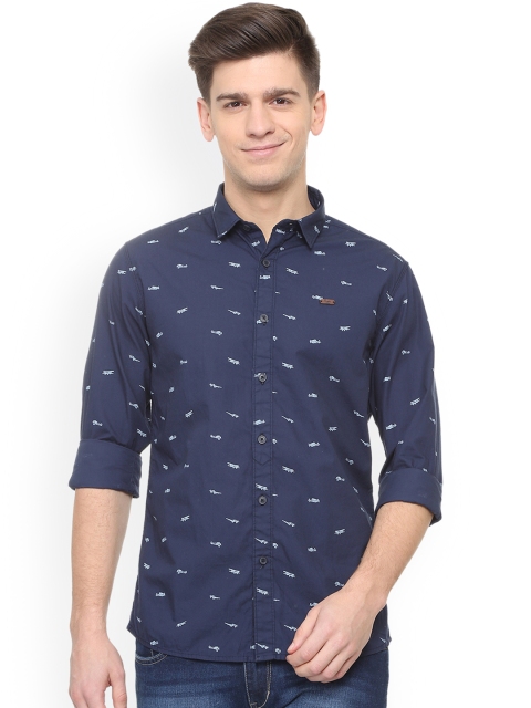 

People Men Navy Blue Regular Fit Printed Casual Shirt