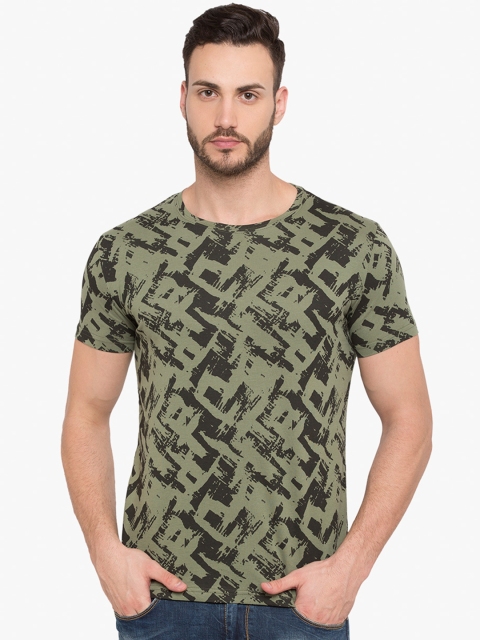 

Status Quo Men Green Printed Round Neck Slim Fit T-shirt