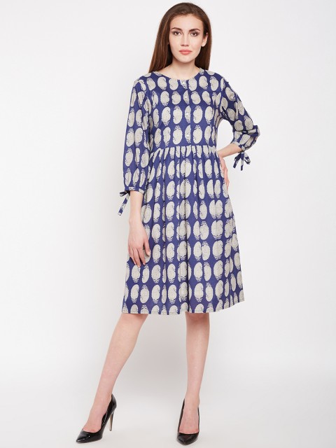 

Nun Women Blue Printed Fit & Flare Dress
