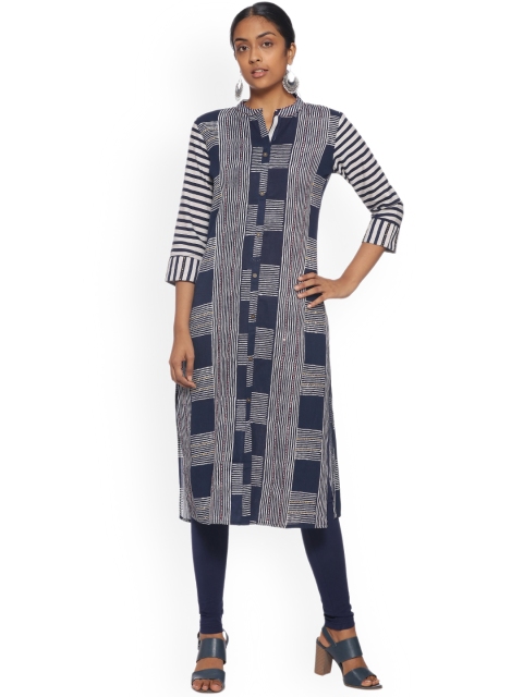 

Soch Women Blue Printed Straight Kurta