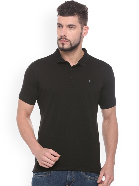 

V Dot Men Black Solid Polo Collar T-shirt