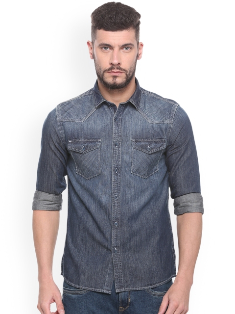 

People Men Blue Regular Fit Faded Casual Shirt