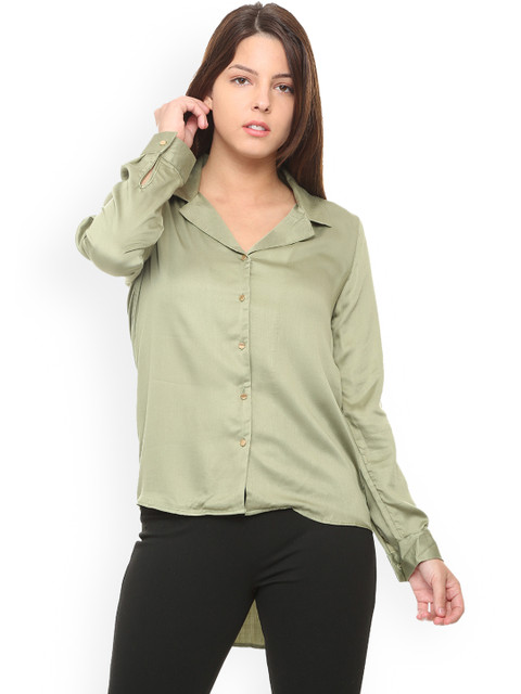 

Van Heusen Woman Olive Green Regular Fit Solid Casual Shirt
