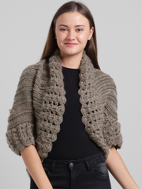 

Zink London Women Taupe Self Design Bolero Jacket