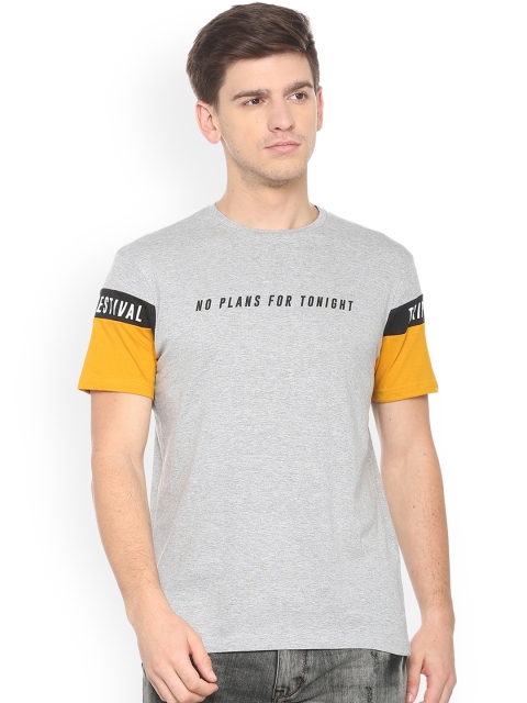 

People Men Grey Printed Round Neck T-shirt
