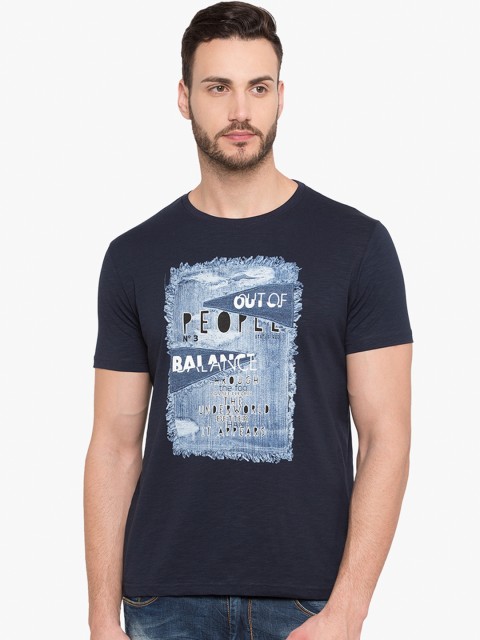 

Status Quo Men Navy Blue Printed Round Neck T-shirt