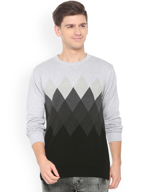 

People Men Black & Grey Printed Pullover