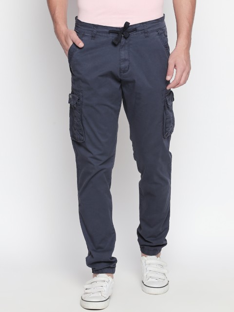 

beevee Men Navy Blue Regular Fit Solid Cargos
