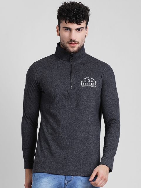 

oneliner Men Charcoal Grey Solid High Neck T-shirt
