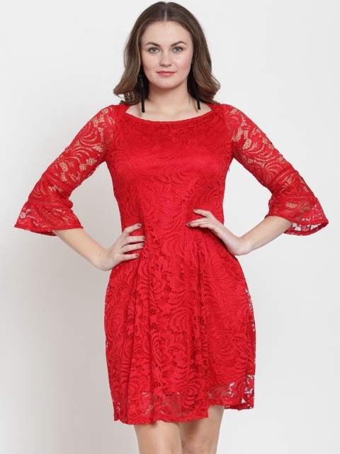 

Latin Quarters Women Red Self Design Fit and Flare Dress