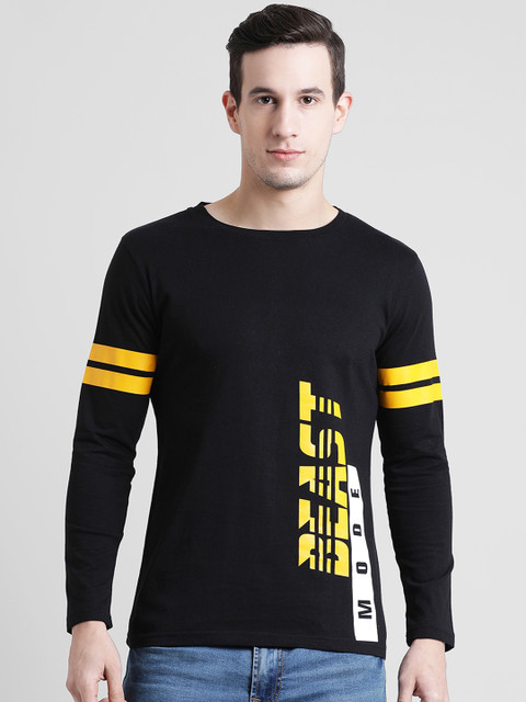 

oneliner Men Black Printed Round Neck T-shirt