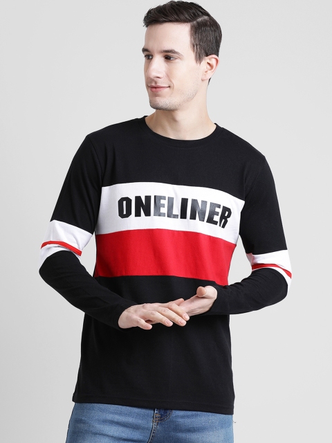 oneliner Men Black Printed Round Neck T-shirt