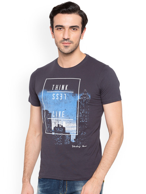 

Status Quo Men Grey Printed Round Neck Pure Cotton T-shirt