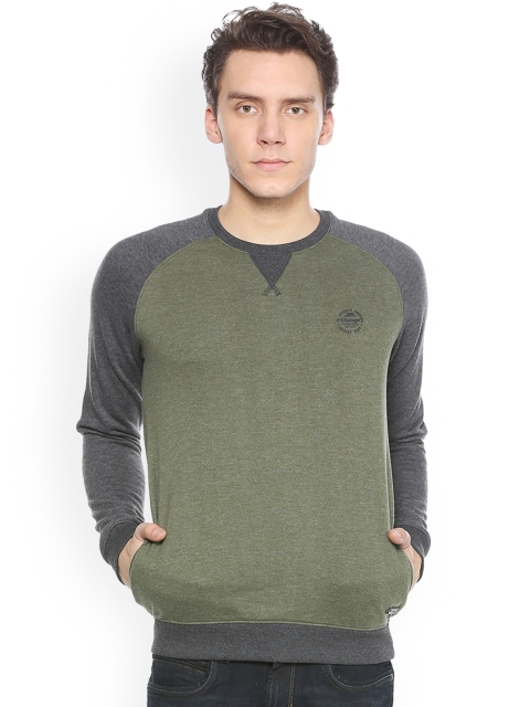 

Peter England Men Olive Green & Grey Solid Sweatshirt