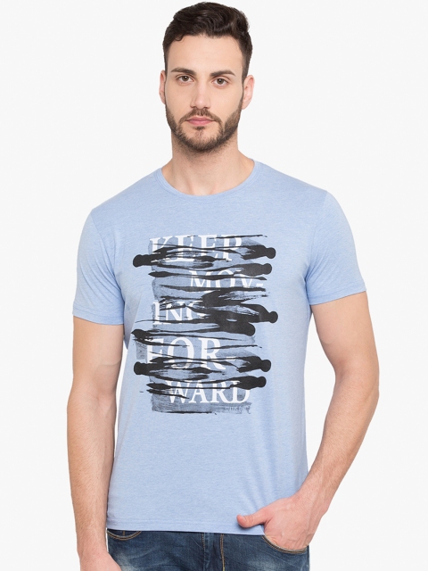 

Status Quo Men Blue Printed Slim Fit Round Neck Pure Cotton T-shirt