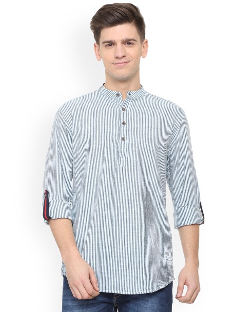 

People Men Blue & White Regular Fit Striped Casual Shirt