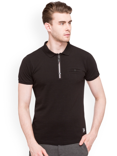 

Status Quo Men Black Solid Polo Collar T-shirt
