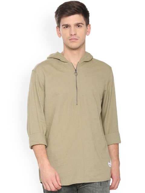 

People Men Olive Green Regular Fit Solid Casual Shirt