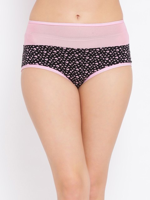 

Clovia Women Black & Pink Printed High-Rise Hipster Brief PN2921P13XL