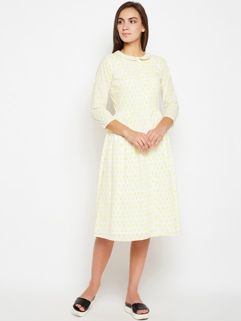 

Nun Women Yellow Printed Fit and Flare Dress