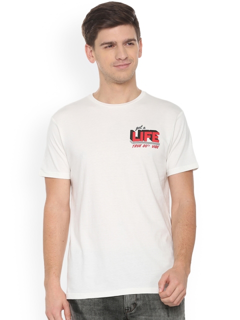 

People Men White Printed Round Neck T-shirt