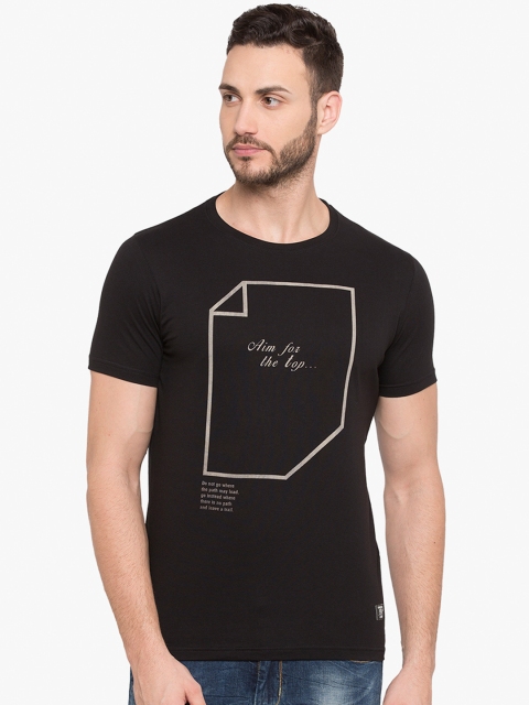 

Status Quo Men Black Printed Round Neck Slim Fit Pure Cotton T-shirt