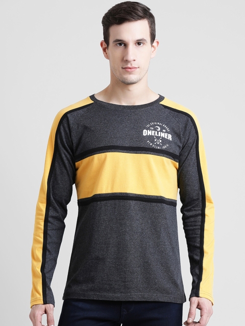 

oneliner Men Charcoal Colourblocked Round Neck T-shirt