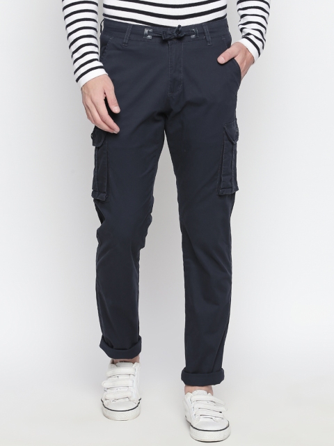

beevee Men Navy Blue Regular Fit Solid Cargos
