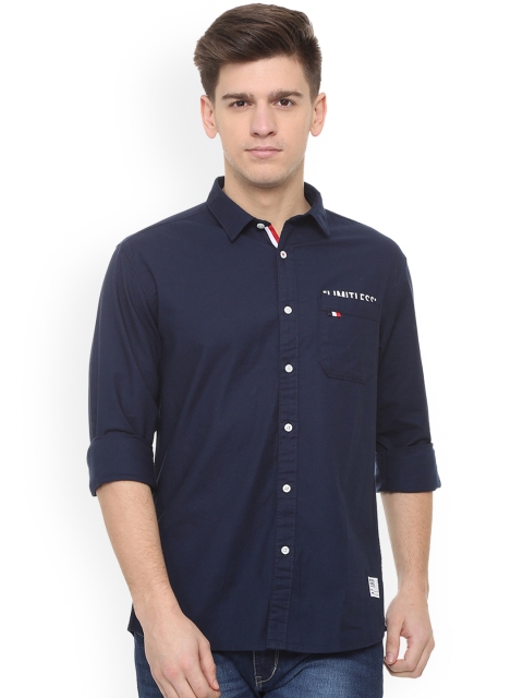 

People Men Navy Blue Regular Fit Solid Casual Shirt