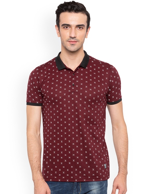 

Status Quo Men Maroon Printed Polo Collar Pure Cotton T-shirt