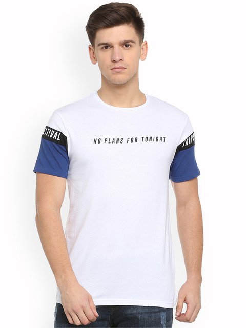 

People Men White Printed Round Neck T-shirt