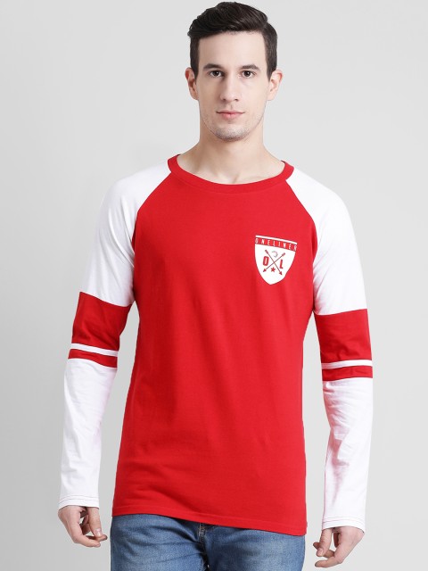 

oneliner Men Red Colourblocked Round Neck T-shirt