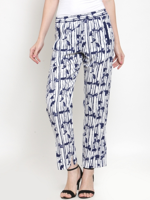 

Latin Quarters Women Blue & White Loose Fit Printed Regular Trousers