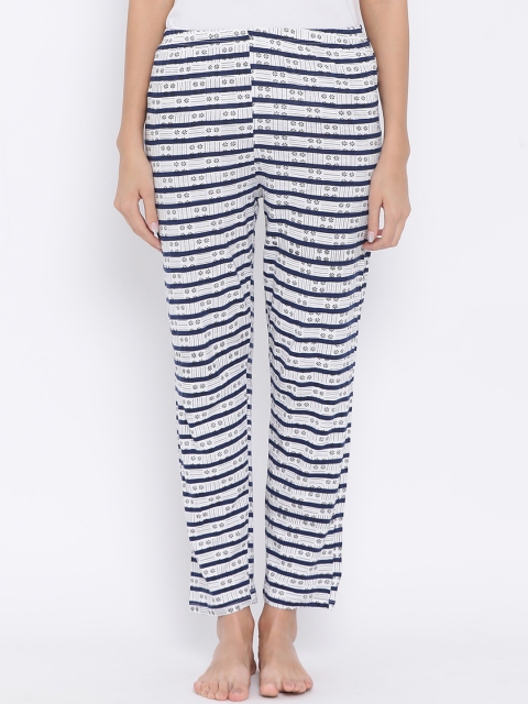 

Clovia Women White & Blue Striped Pyjamas LB0170P18L