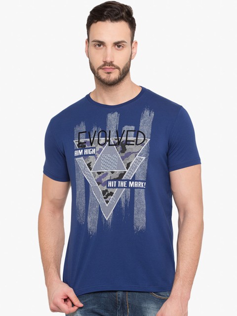 

Status Quo Men Blue Printed Round Neck Pure Cotton T-shirt